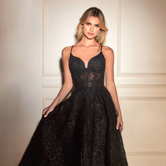 NEW TEA LENGTH OFF SHOULDER A-LINE DRESS EMBROIDERED WITH GLITTER LACE CD872 - Picture 8 of 10